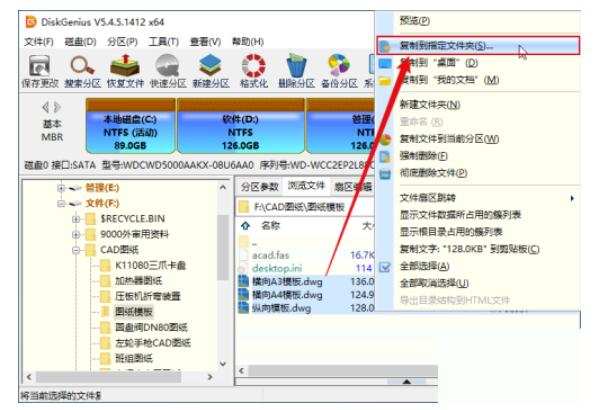 diskgenius如何将系统分区里的文件复制在指定文件目录?